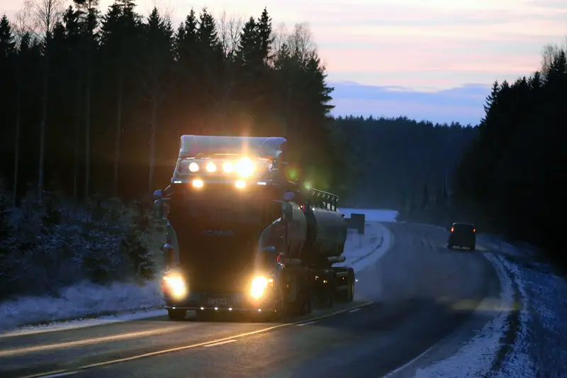Scania Tank Truck Lights in Winter Night
