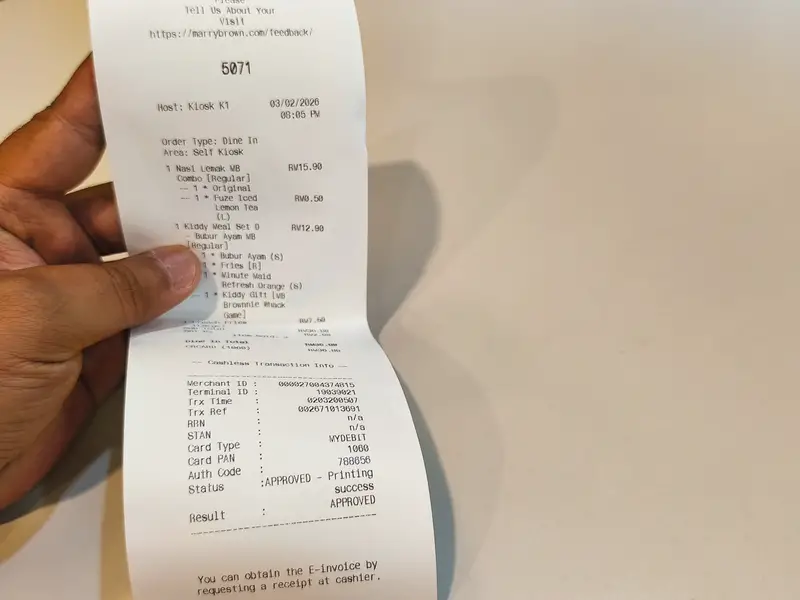 Restaurant Receipt with Itemized Food Order