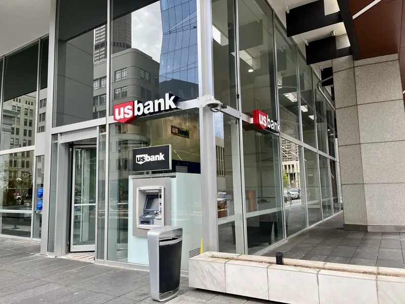 US Bank Outdoor automated teller machine (ATM) in May 2024 in downtown Denver, Colorado USA.